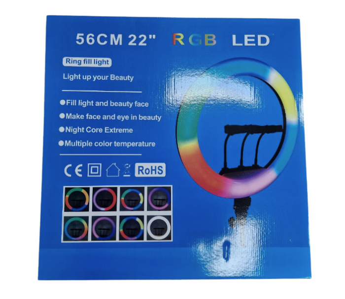 Lumină inelă RGB Full Color 56cm cu suporturi pentru telefon
