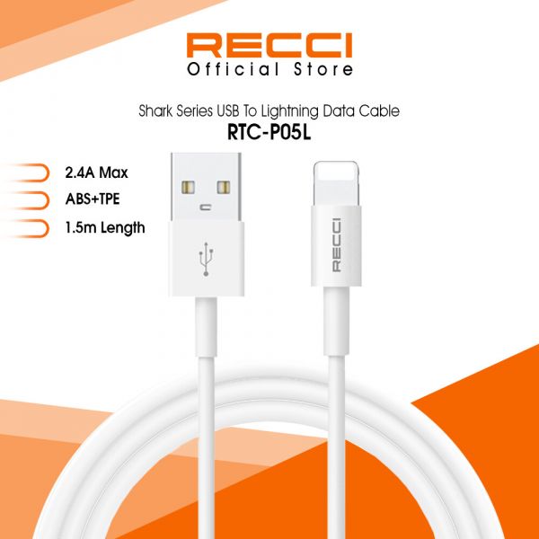 Кабель для зарядки и передачи данных RECCI - Lithning - USB,  для iPhone, iPad - (150см, 2400мА)