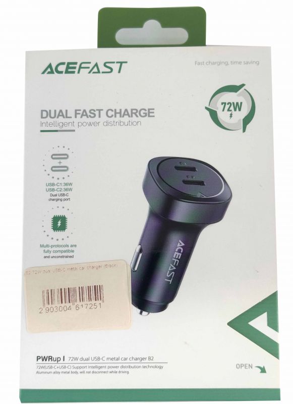 Автомобильное зарядное устройство ACEFAST, TYPE-C - TYPE-C, 72W