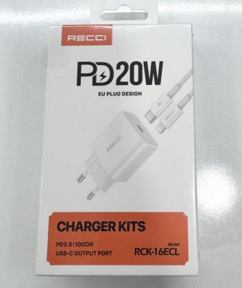 Зарядное устройство RECCI 20W TYPE-C - Lightning (блок + кабель 100см)
